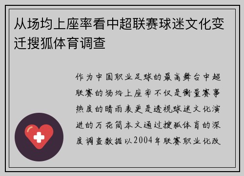 从场均上座率看中超联赛球迷文化变迁搜狐体育调查